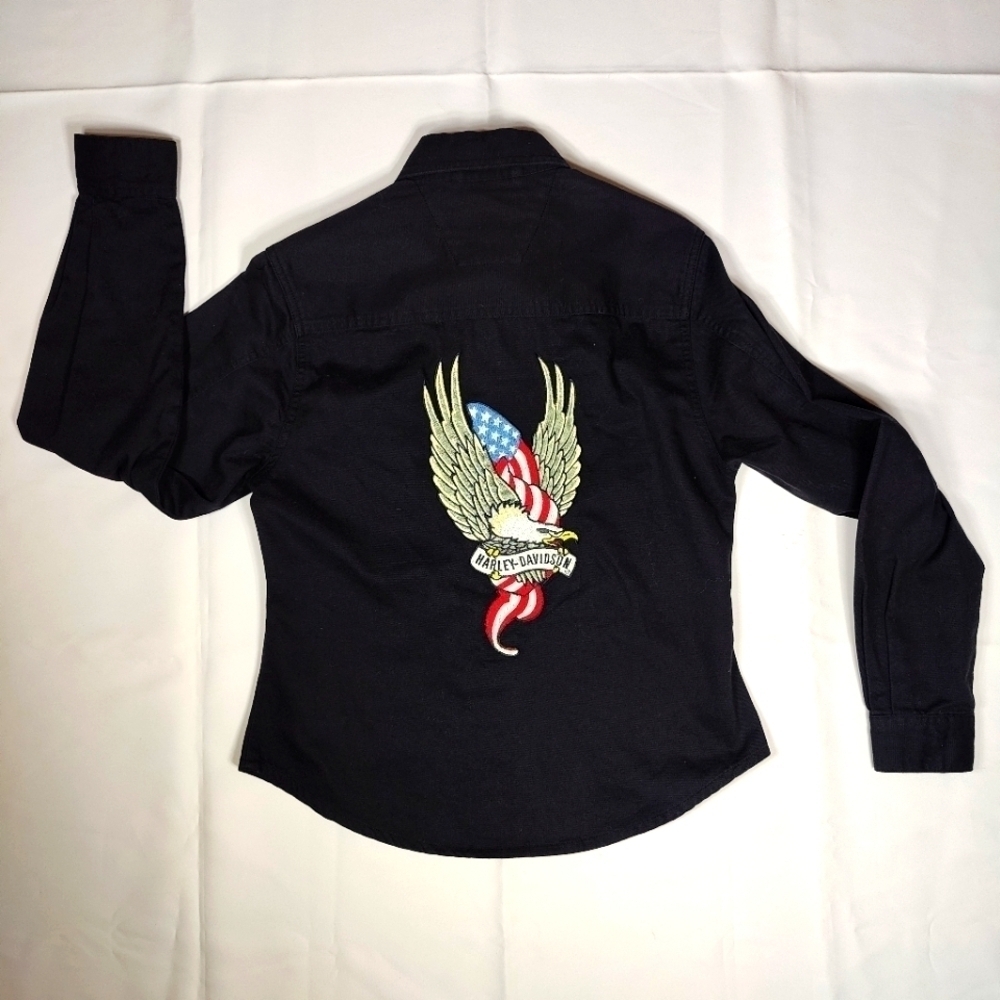 Harley Davidson Performance Snap Long Sleeve Shirt Black Eagle Women's XS Biker